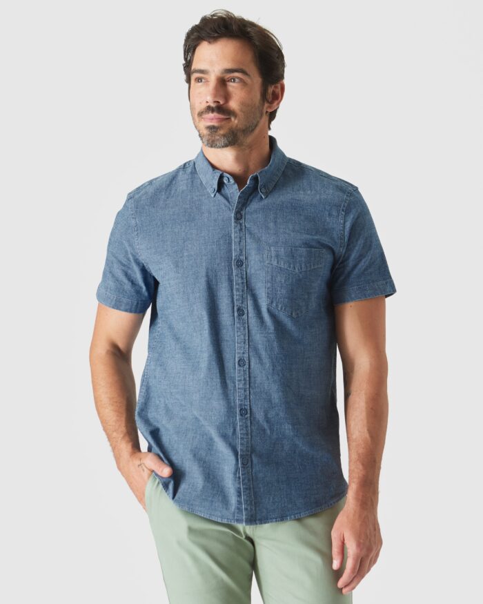 Light Indigo Wash Short Sleeve Stretch Chambray Shirt