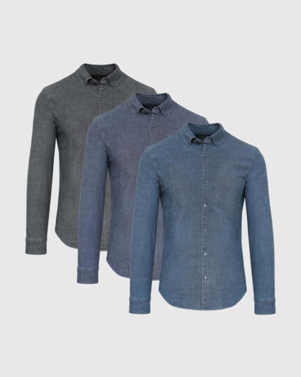 Long Sleeve Stretch Chambray Shirt 3-Pack